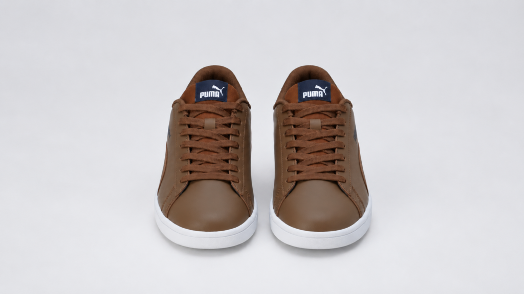 Front view of PUMA Smashic brown lace-up sneakers