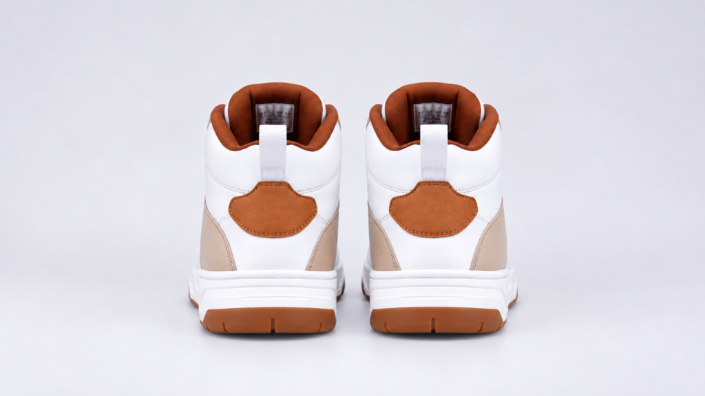Rear view of Bacca Bucci Cappuccino Skystompers White Tan sneakers